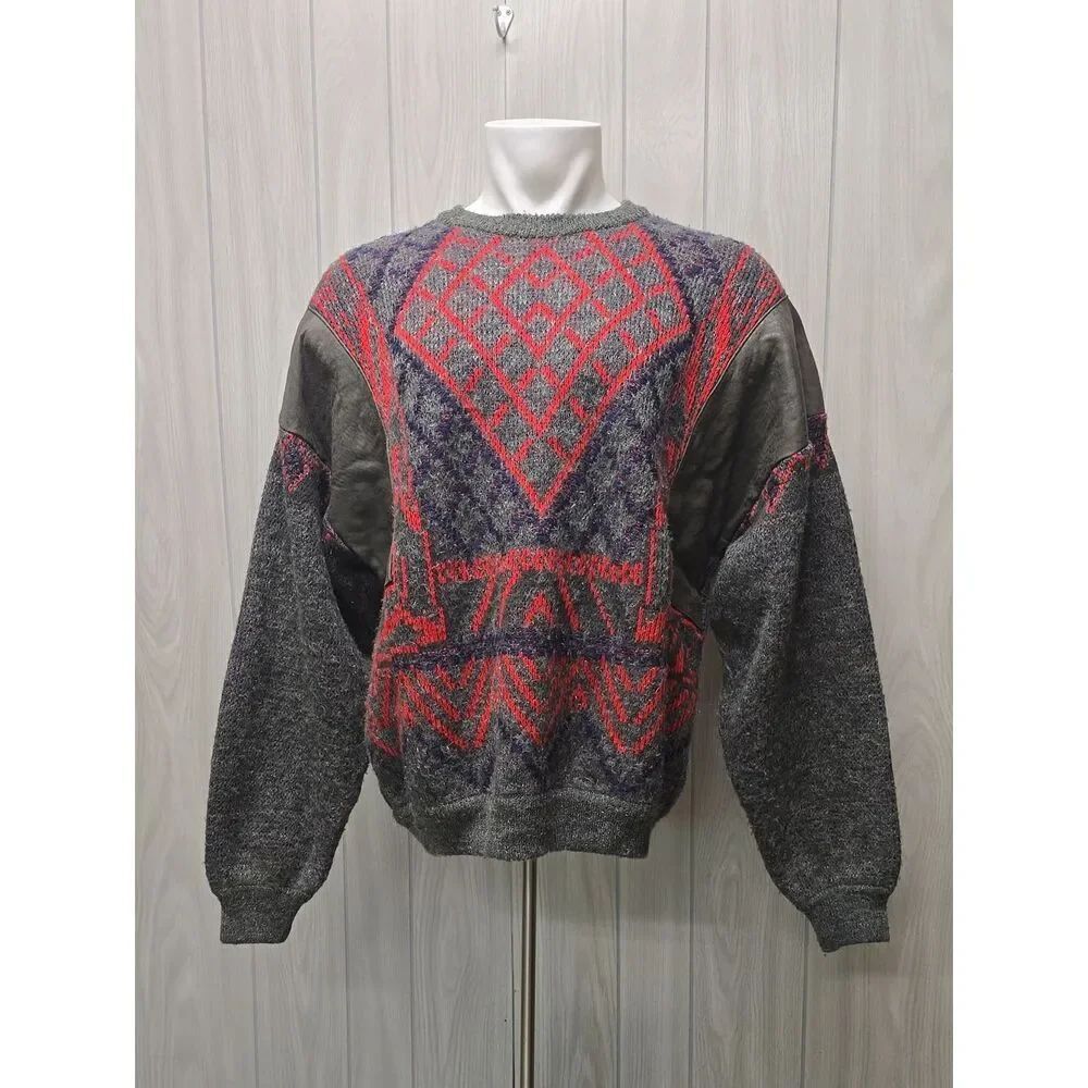 Mark Elliot | Vintage Knit Sweater with Red and Gray Patterns